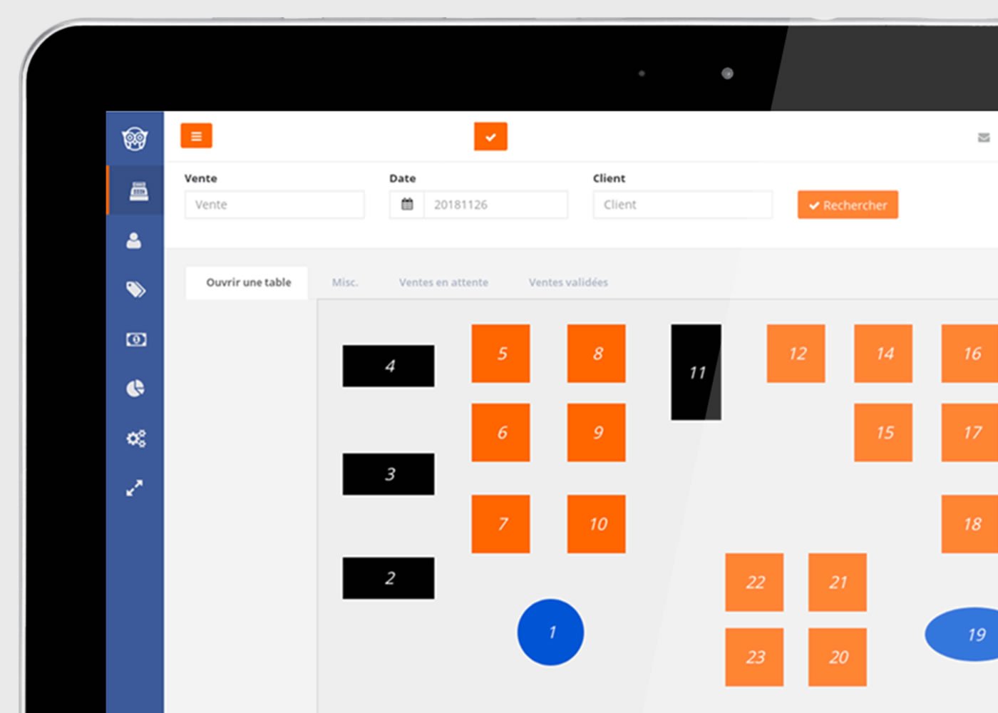 Interface de caisse restaurant Hiboutik, visuel publié par l’éditeur