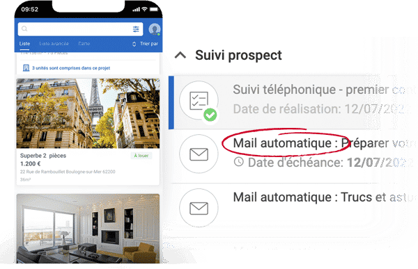 Ancien visuel WHISE associant écran de suivi prospect et téléphone
